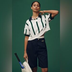 Anthropologie Maeve Sporty Polo Shirt- White Navy Green